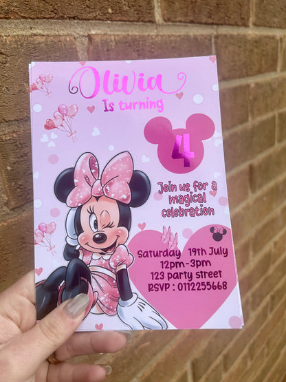 A5 Minnie mouse birthday invites
