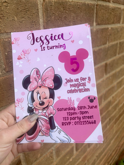 A5 Minnie mouse birthday invites