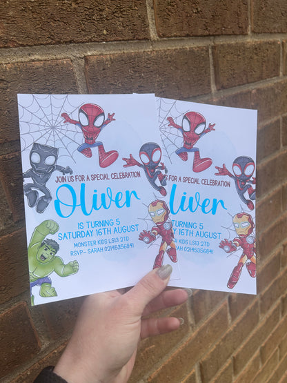 A5 Superhero birthday invites
