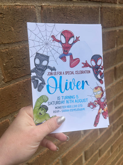 A5 Superhero birthday invites