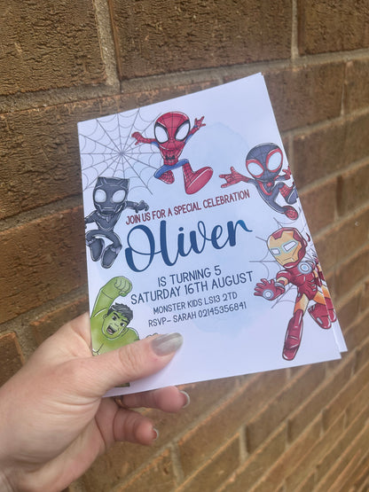 A5 Superhero birthday invites