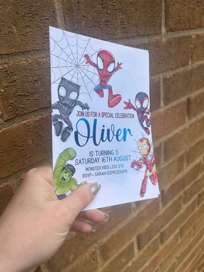 A5 Superhero birthday invites