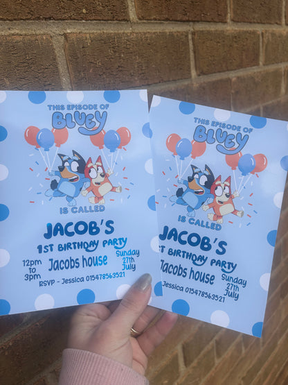 A5 Bluey birthday invites
