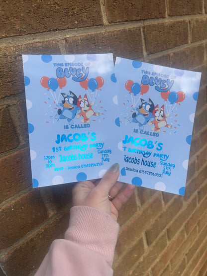A5 Bluey birthday invites