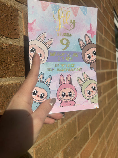 A5 Labubu birthday invites