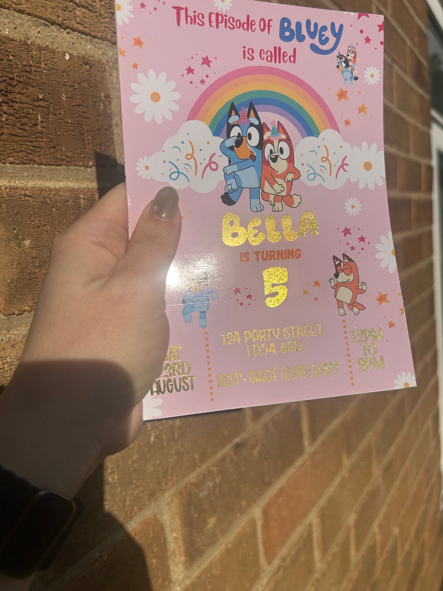 A5 Pink Bluey birthday invites