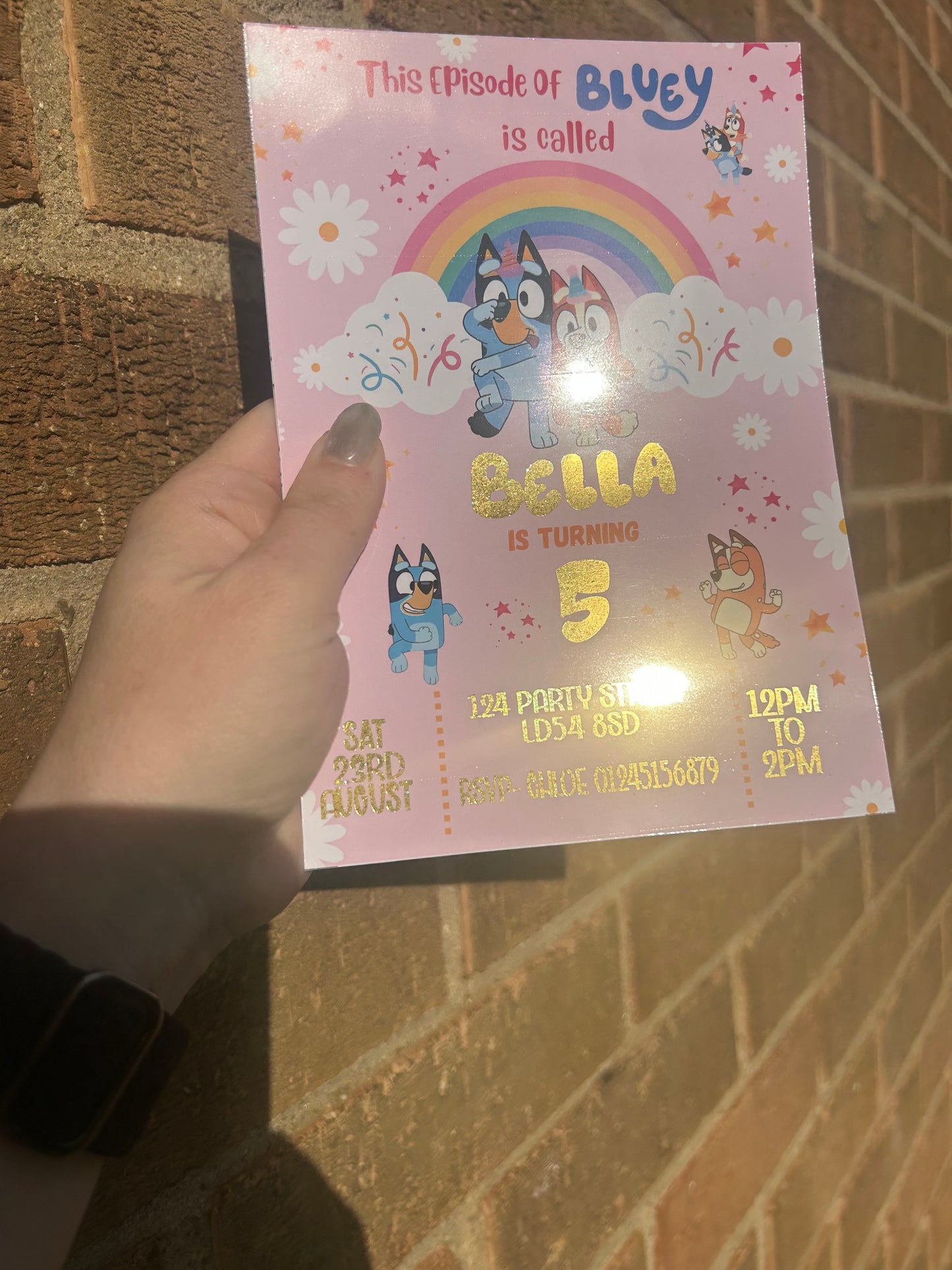 A5 Pink Bluey birthday invites