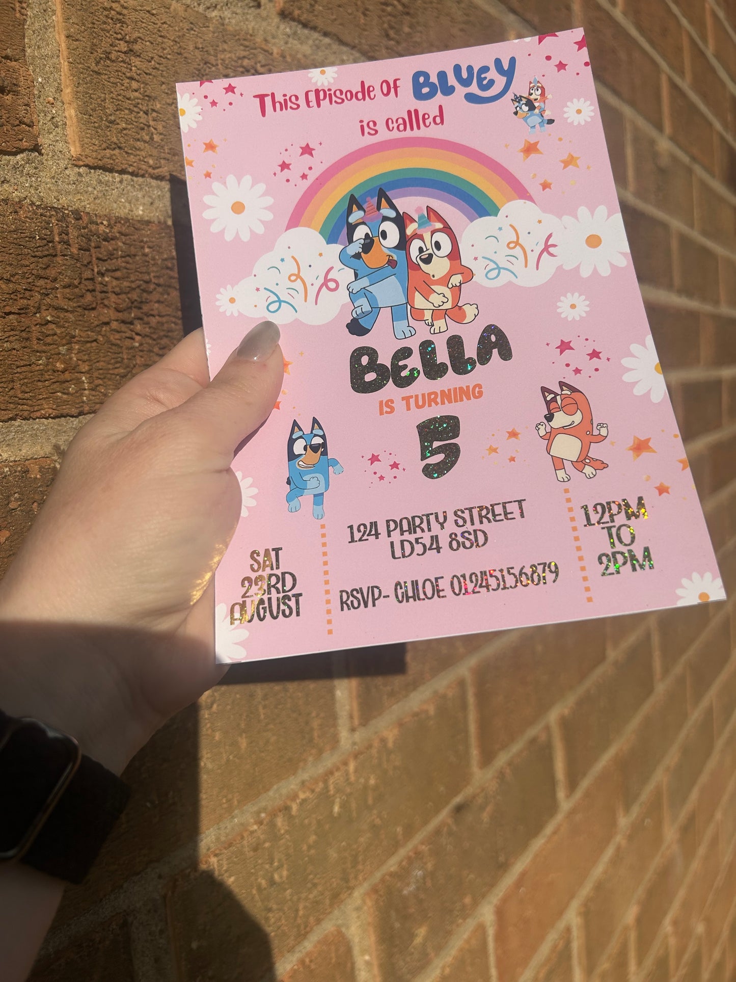 A5 Pink Bluey birthday invites