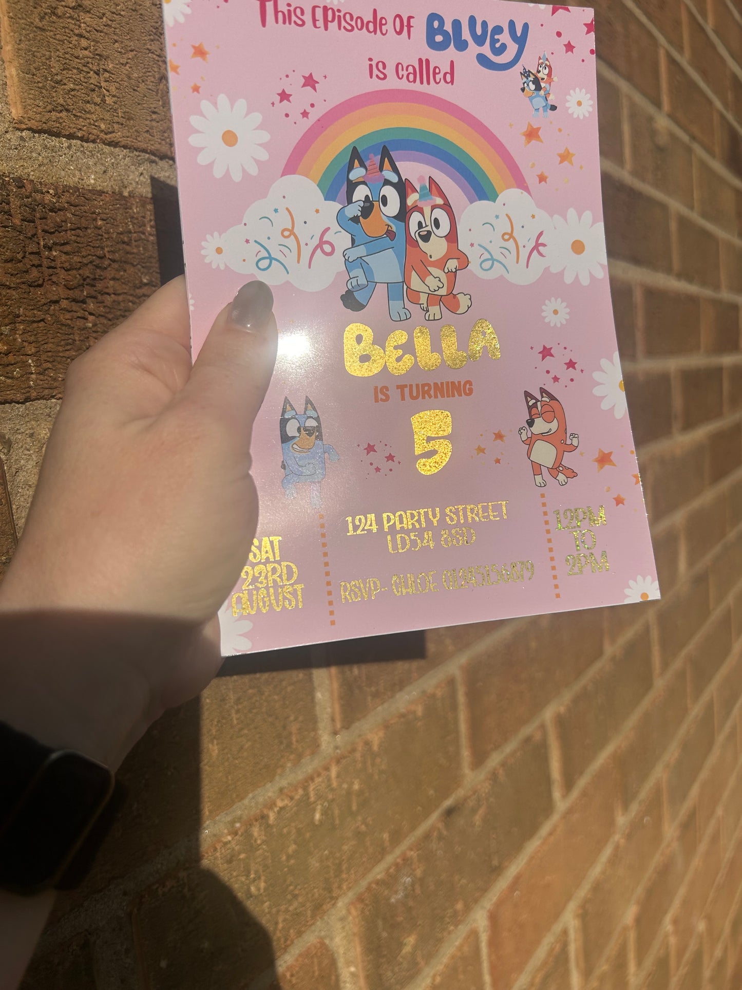 A5 Pink Bluey birthday invites