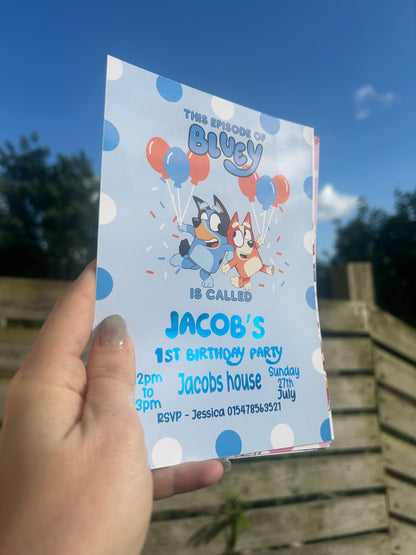 A5 Bluey birthday invites