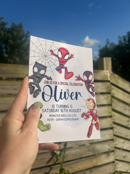 A5 Superhero birthday invites