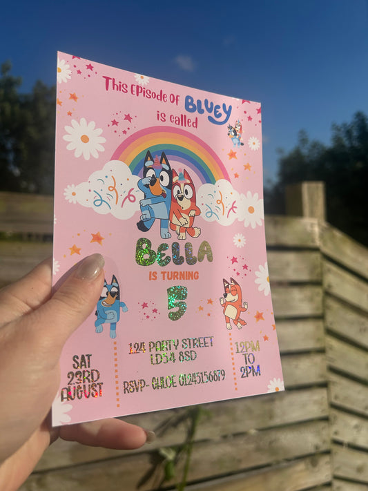 A5 Pink Bluey birthday invites