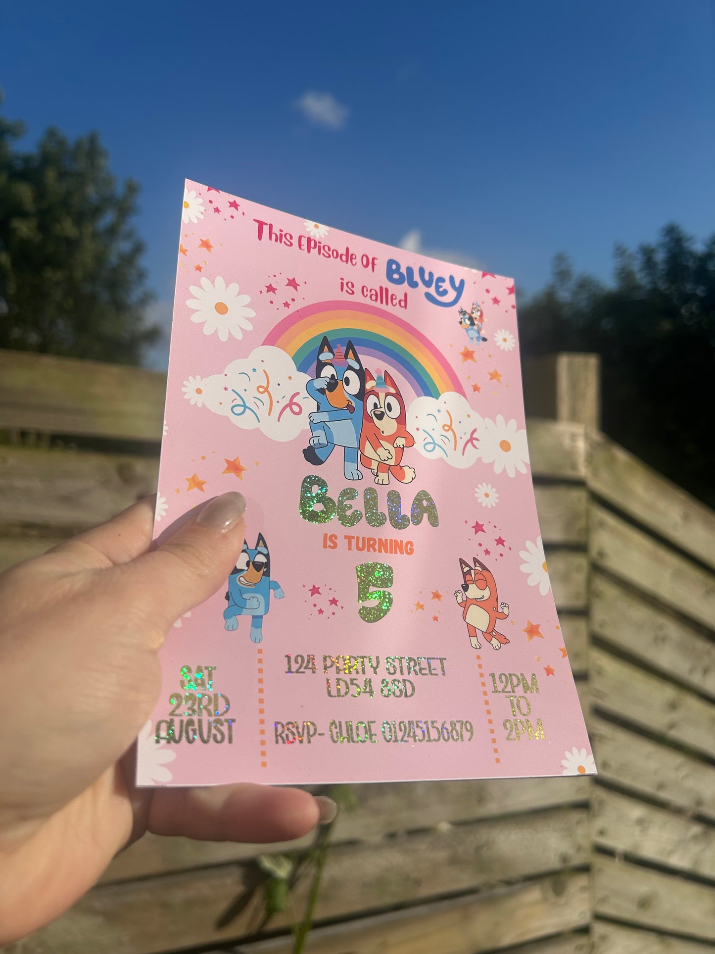 A5 Pink Bluey birthday invites