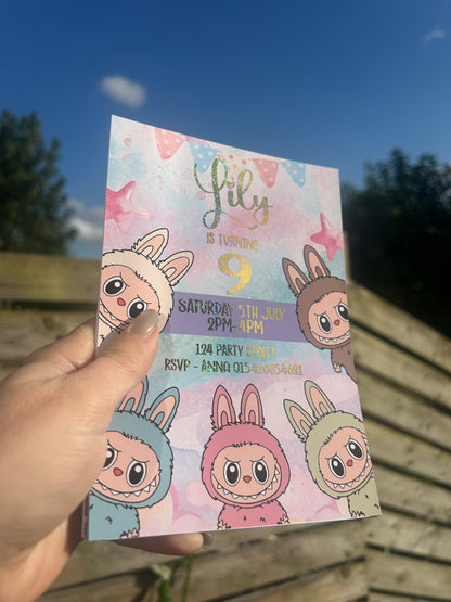 A5 Labubu birthday invites