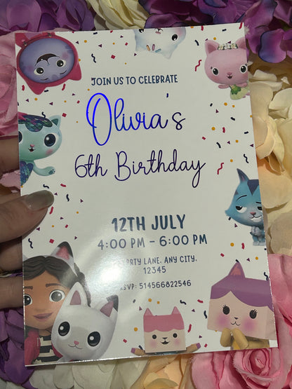 A5 Gabbys dollhouse birthday invites