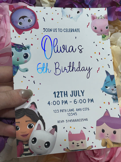 A5 Gabbys dollhouse birthday invites