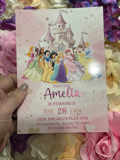 A5 Princess birthday invites