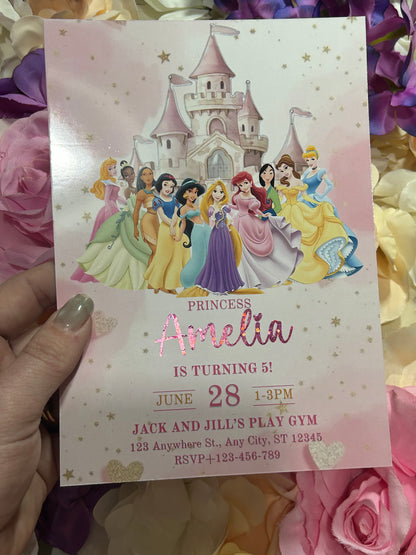 A5 Princess birthday invites
