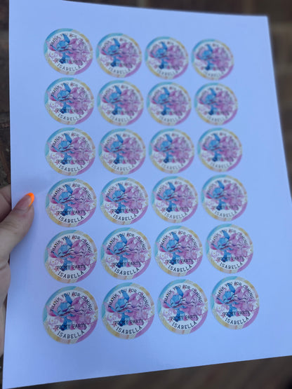 Personalised "Thank You for Coming to My Birthday Party" Stickers – 1.5" Round – 24 per Sheet