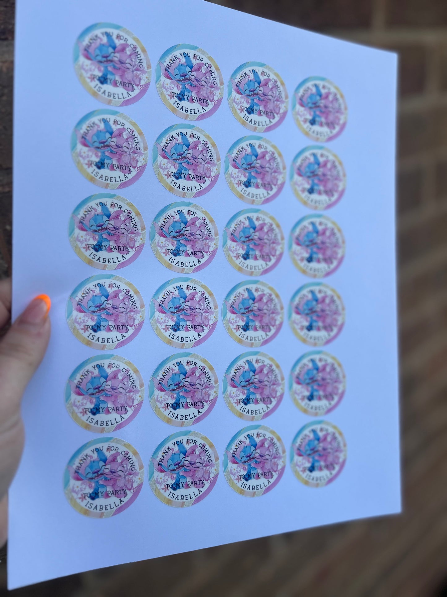 Personalised "Thank You for Coming to My Birthday Party" Stickers – 1.5" Round – 24 per Sheet