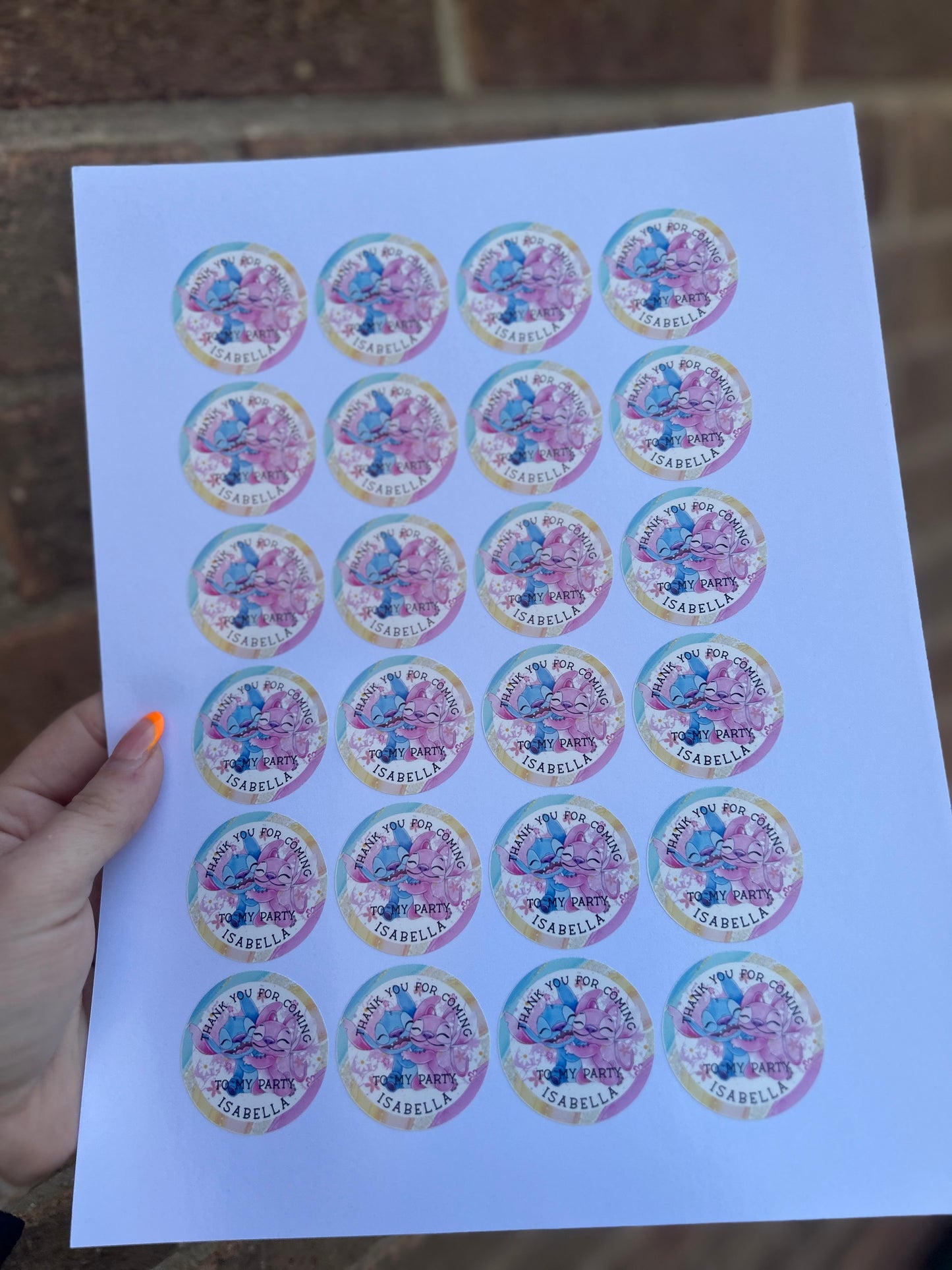 Personalised "Thank You for Coming to My Birthday Party" Stickers – 1.5" Round – 24 per Sheet