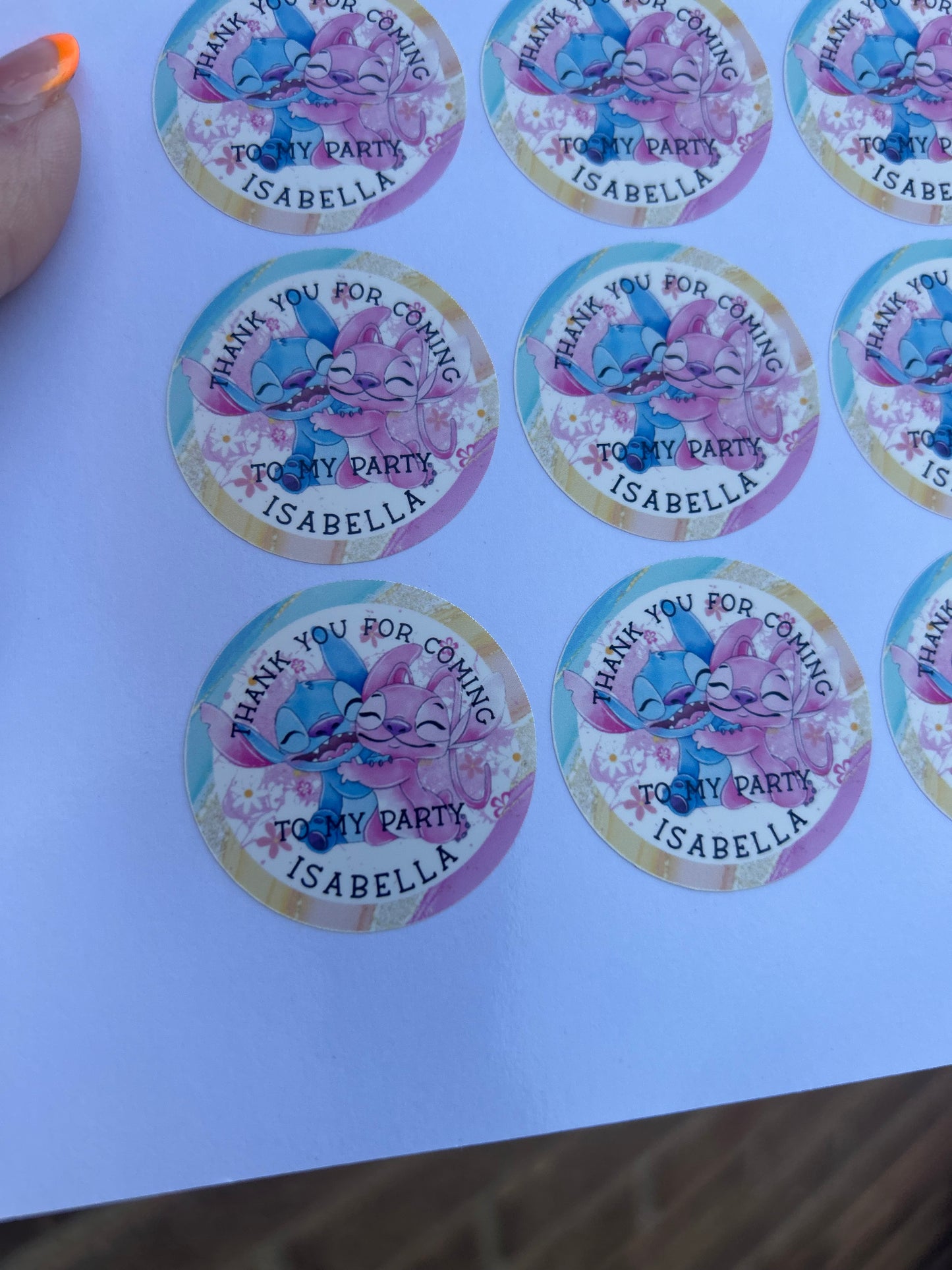 Personalised "Thank You for Coming to My Birthday Party" Stickers – 1.5" Round – 24 per Sheet