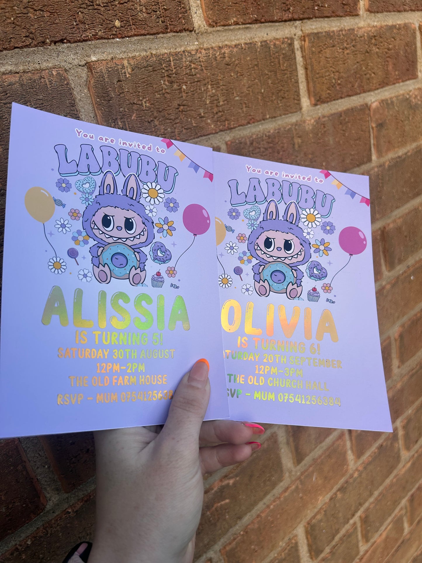 A5 Purple Labubu birthday invites