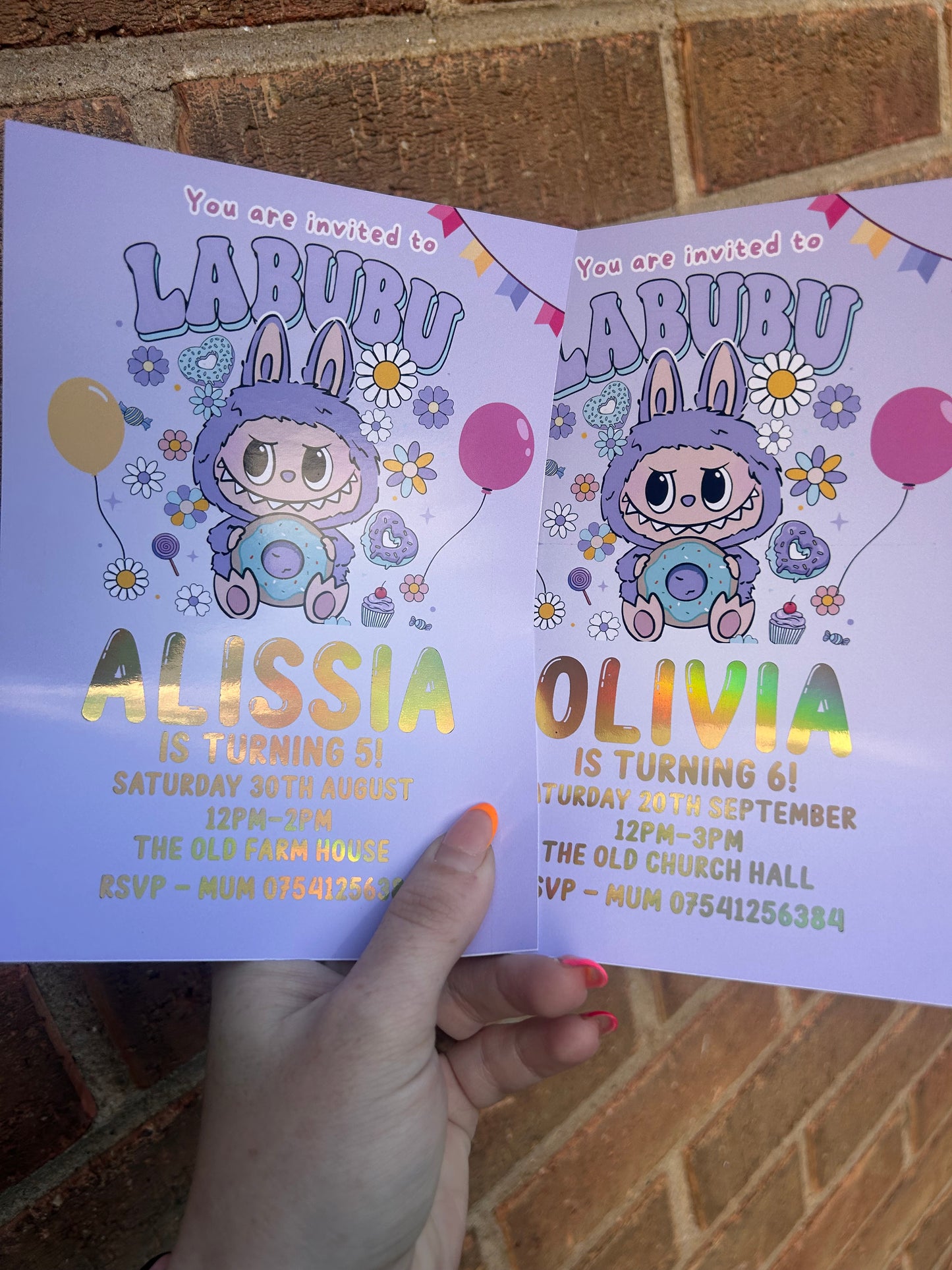 A5 Purple Labubu birthday invites