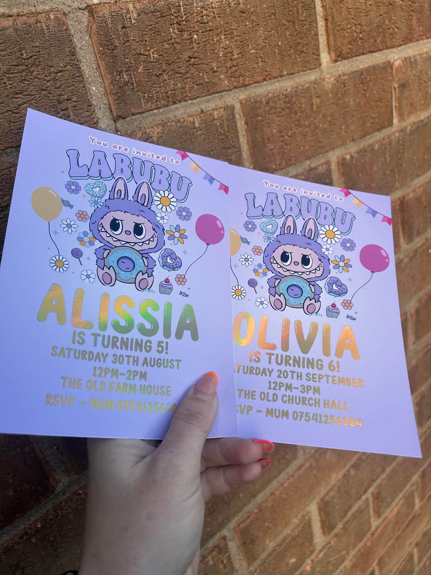 A5 Purple Labubu birthday invites