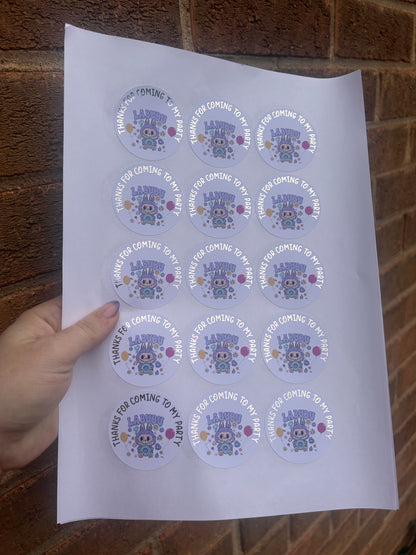 ✨ Labubu “Thanks for Coming to My Party” Stickers – 2 Inch Silver Foil ✨