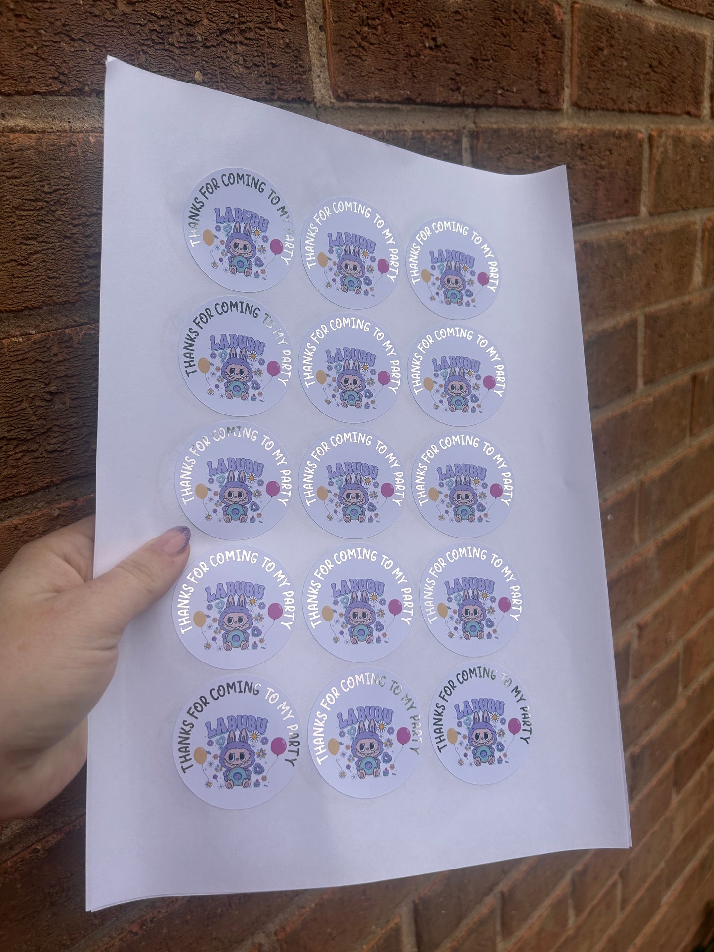 ✨ Labubu “Thanks for Coming to My Party” Stickers – 2 Inch Silver Foil ✨