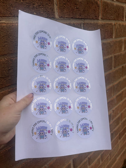 ✨ Labubu “Thanks for Coming to My Party” Stickers – 2 Inch Silver Foil ✨