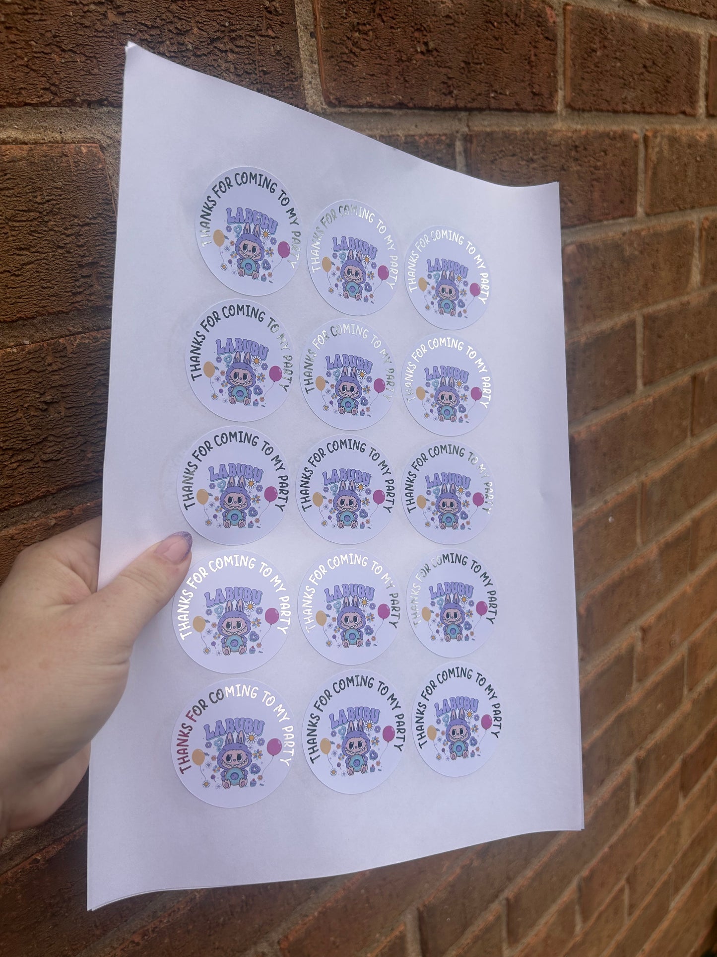 ✨ Labubu “Thanks for Coming to My Party” Stickers – 2 Inch Silver Foil ✨