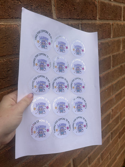 ✨ Labubu “Thanks for Coming to My Party” Stickers – 2 Inch Silver Foil ✨