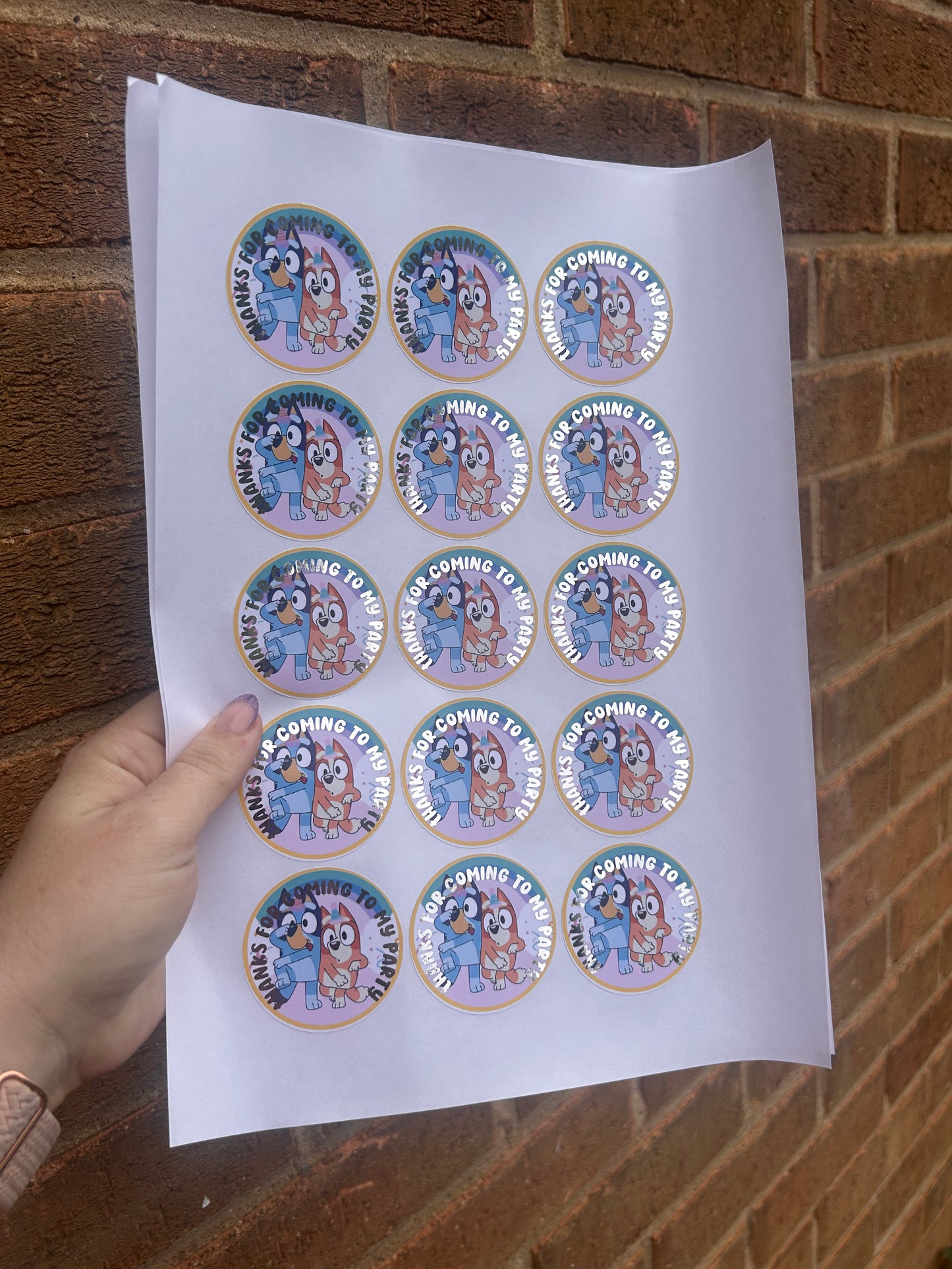 Bluey 2 inch silver foil party sticker for goodie bags