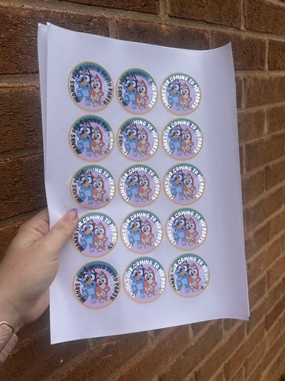 Bluey 2 inch silver foil party sticker for goodie bags