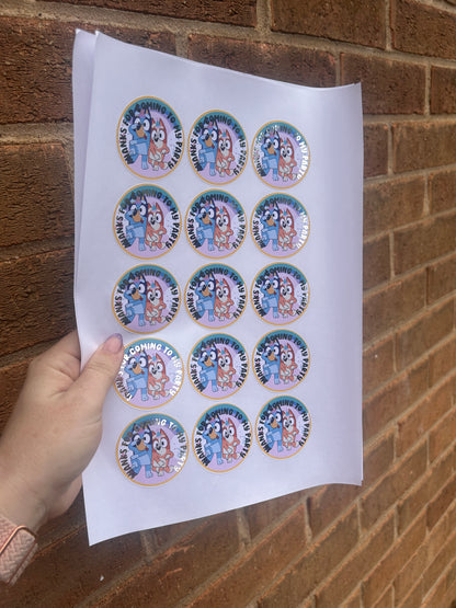 ✨ Bluey “Thanks for Coming to My Party” Stickers – 2 Inch Silver Foil ✨