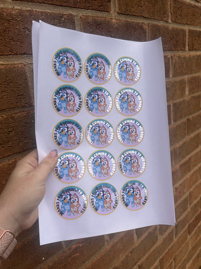 ✨ Bluey “Thanks for Coming to My Party” Stickers – 2 Inch Silver Foil ✨