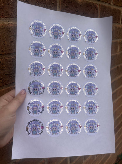 ✨ Labubu “Thanks for Coming to My Party” Stickers – 1.5 Inch Silver Foil ✨
