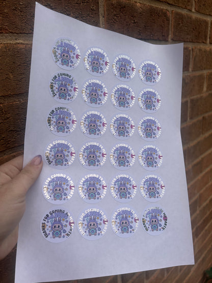 ✨ Labubu “Thanks for Coming to My Party” Stickers – 1.5 Inch Silver Foil ✨
