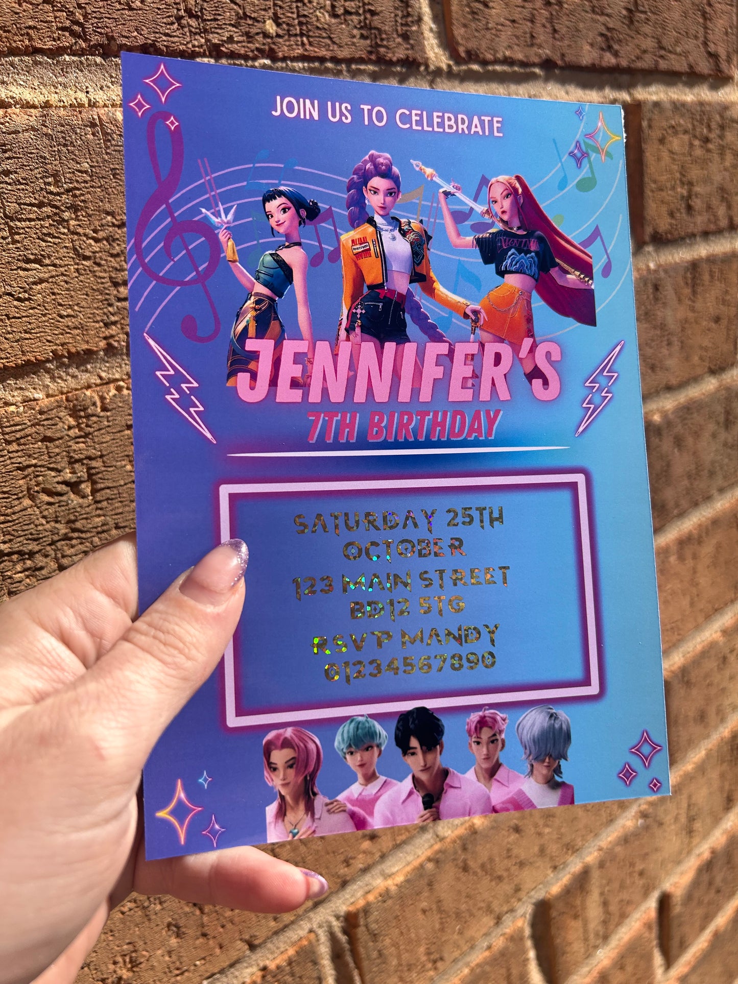 Personalised K-Pop Demon Hunters Birthday Invitations | 5x7"  Foil | Custom Party Invites