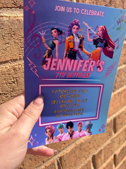 Personalised K-Pop Demon Hunters Birthday Invitations | 5x7"  Foil | Custom Party Invites