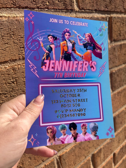 Personalised K-Pop Demon Hunters Birthday Invitations | 5x7"  Foil | Custom Party Invites