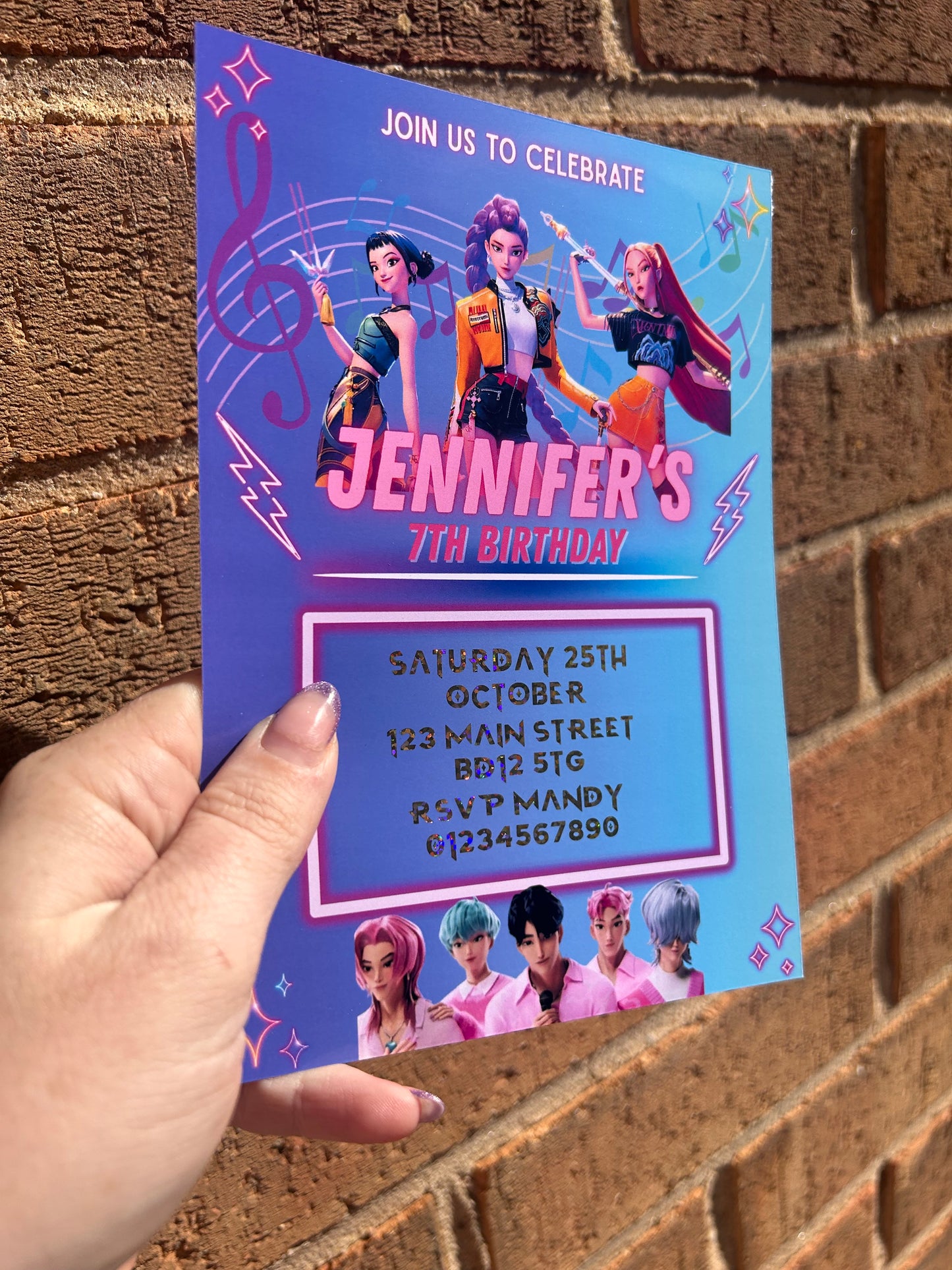 Personalised K-Pop Demon Hunters Birthday Invitations | 5x7"  Foil | Custom Party Invites