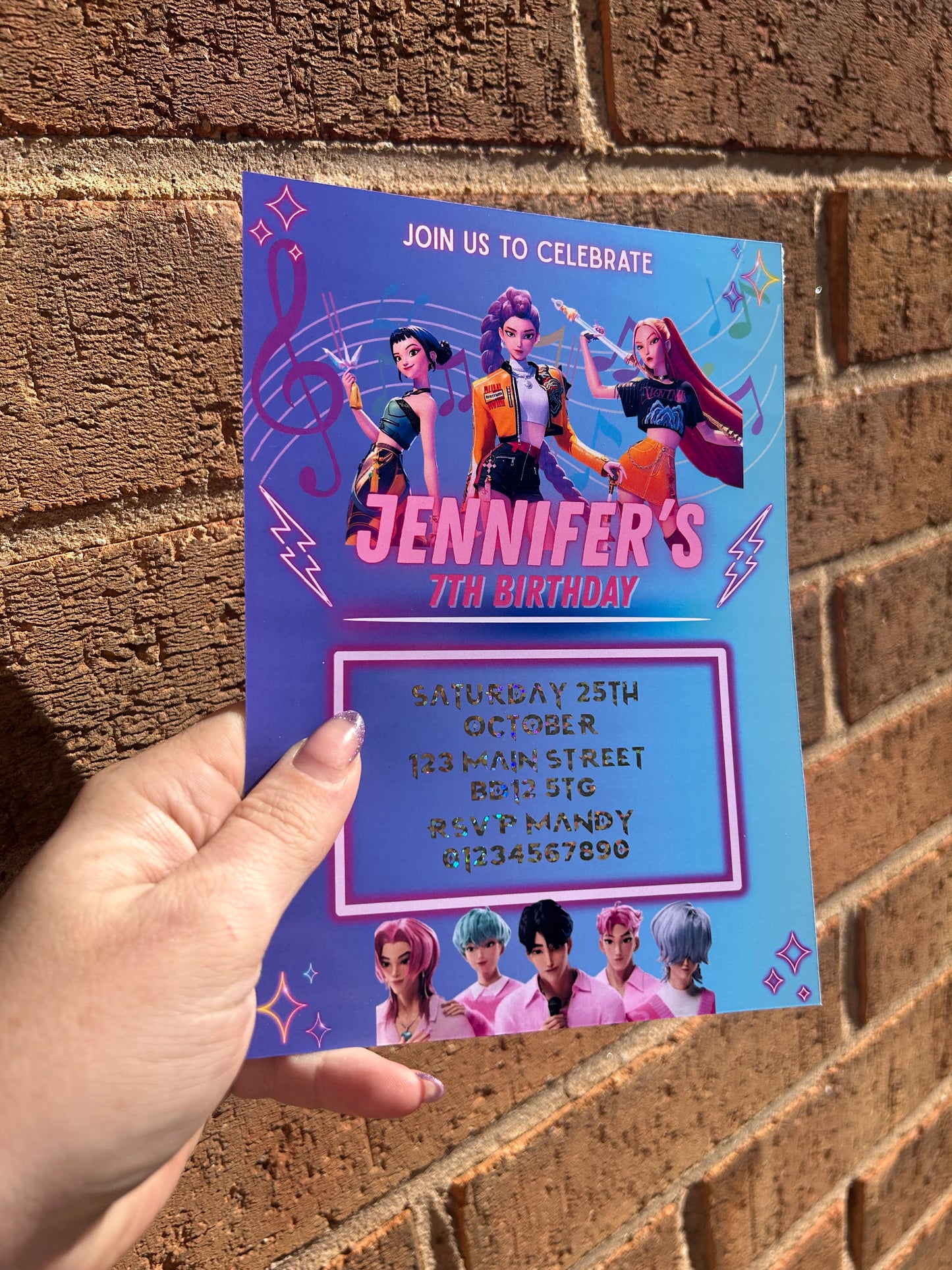 Personalised K-Pop Demon Hunters Birthday Invitations | 5x7"  Foil | Custom Party Invites