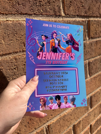 Personalised K-Pop Demon Hunters Birthday Invitations | 5x7"  Foil | Custom Party Invites