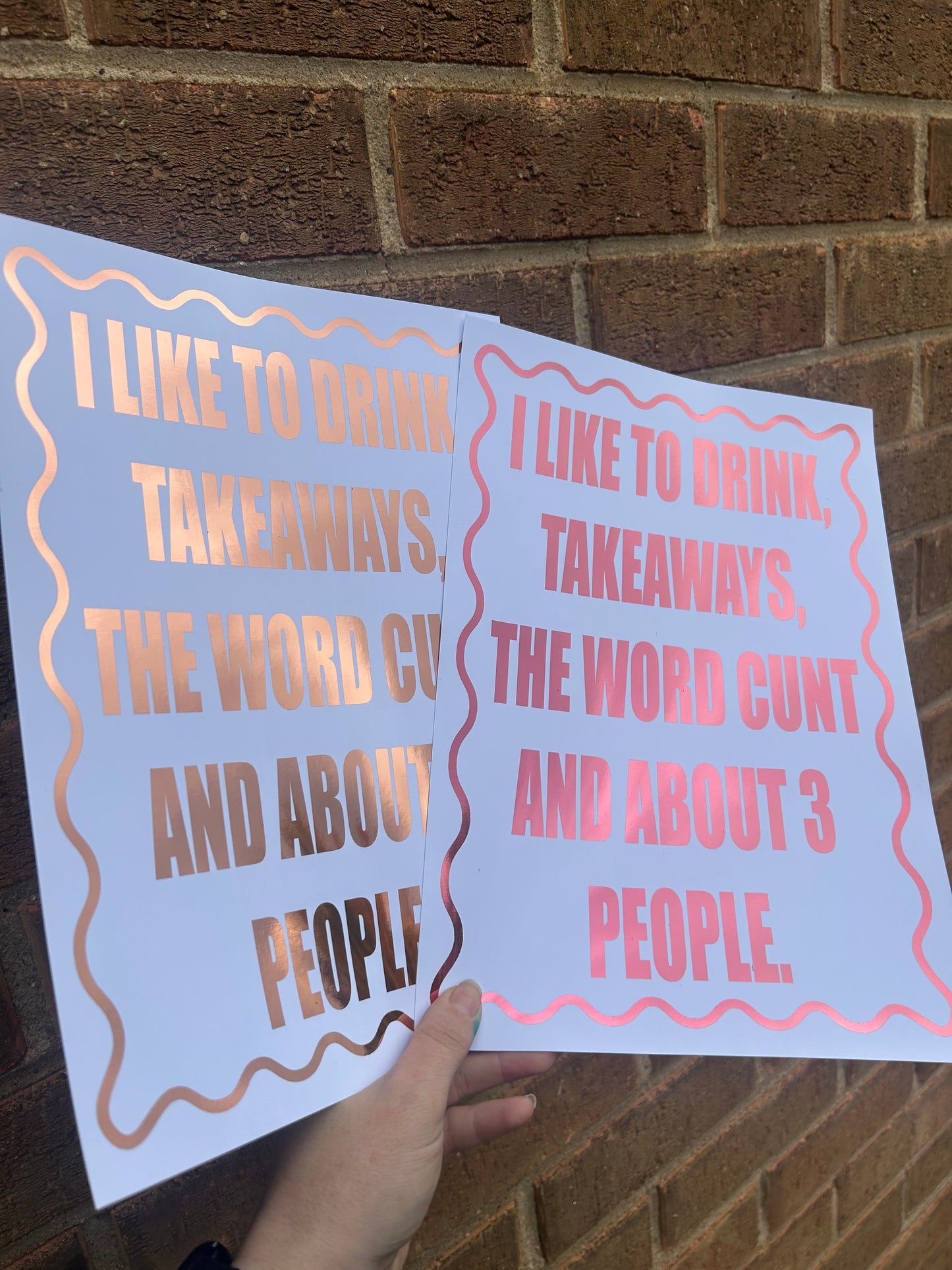 “I Like Drinks, Takeaways, the C-Word, and About Three People” – Foil A4 Funny Quote Print