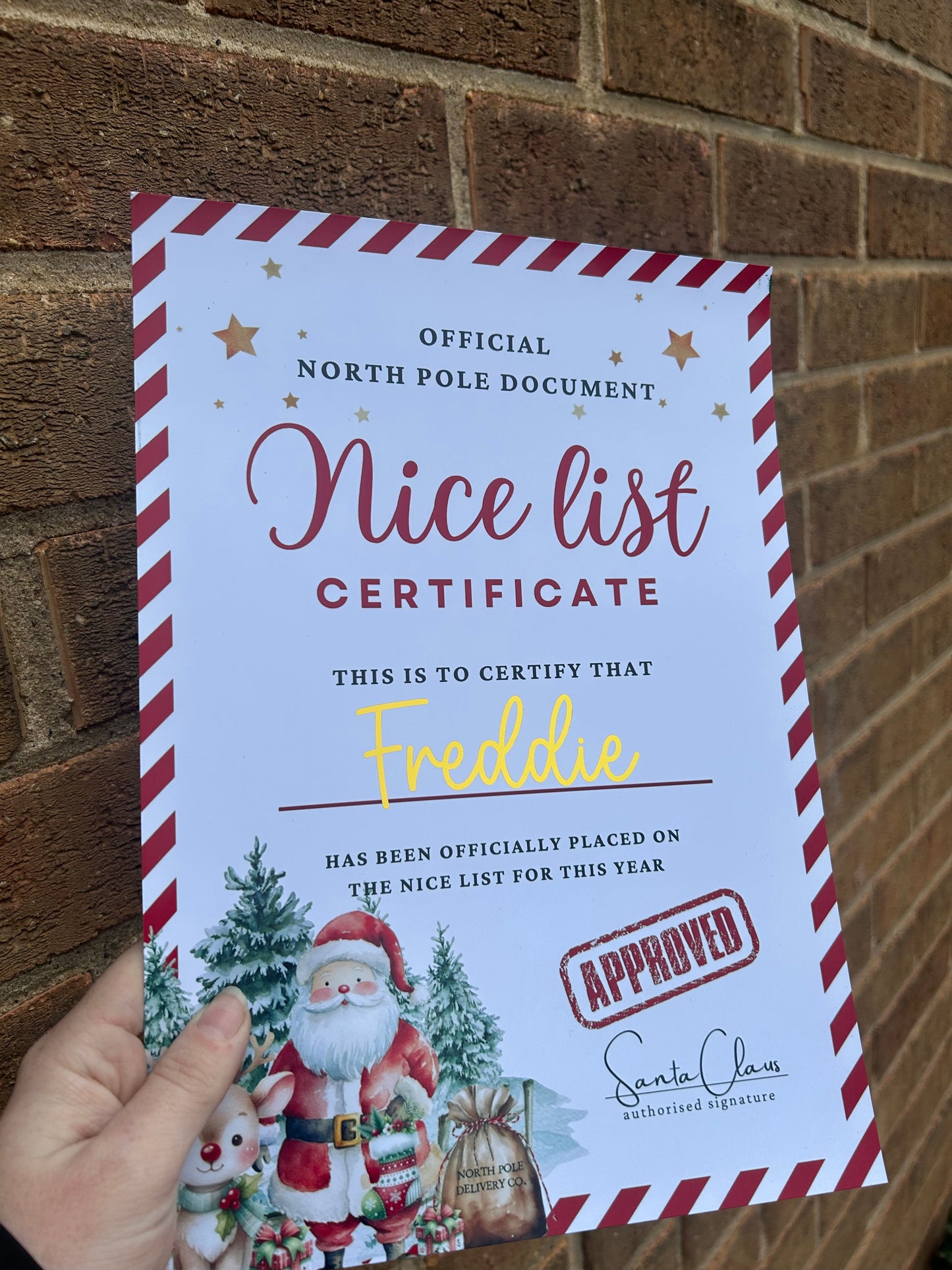 Personalised Santa’s Nice List Certificate | A4 Gold Foil Christmas Print | Custom Name Keepsake