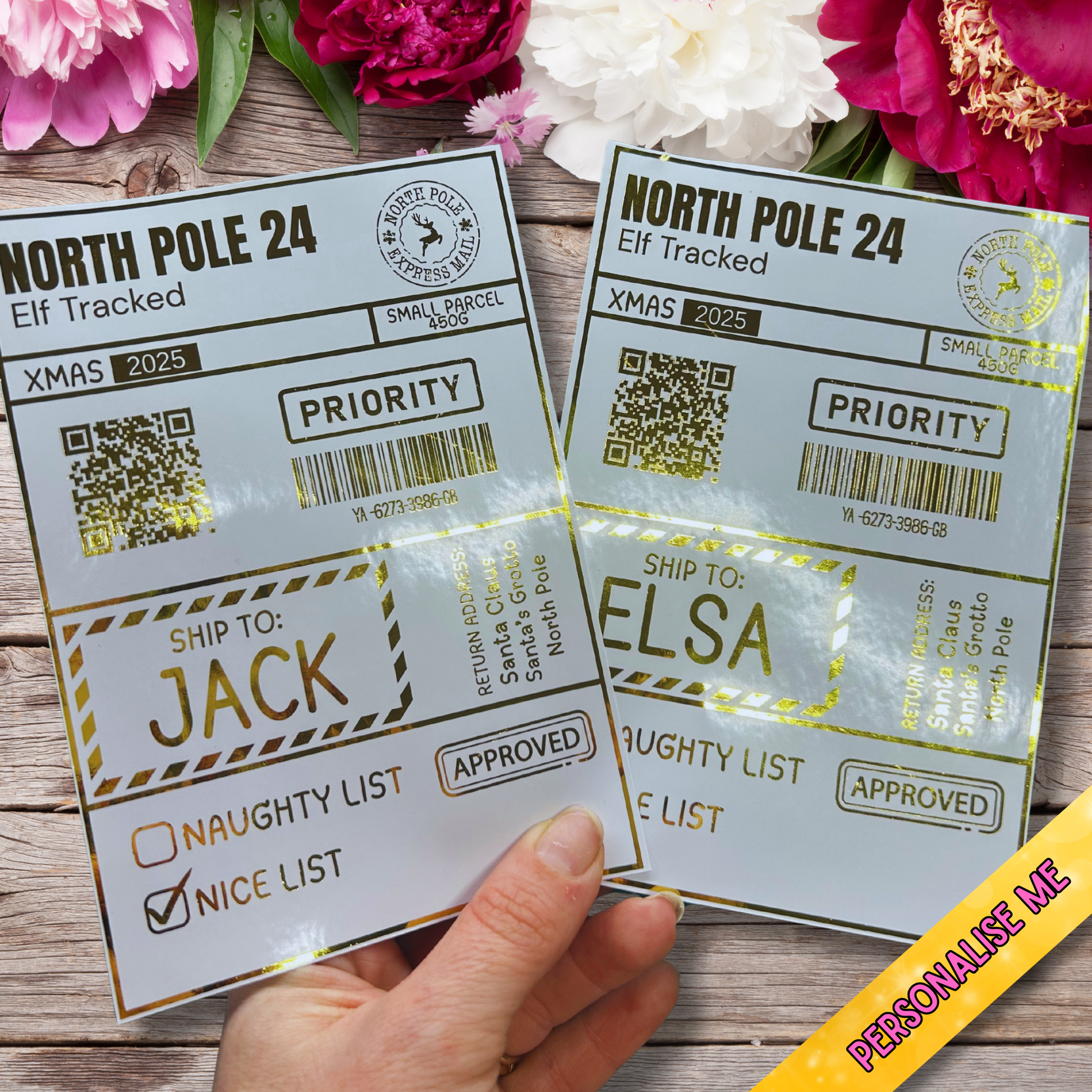 Christmas delivery label sticker reading Special Delivery from Santa Claus