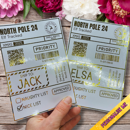 Christmas delivery label sticker reading Special Delivery from Santa Claus